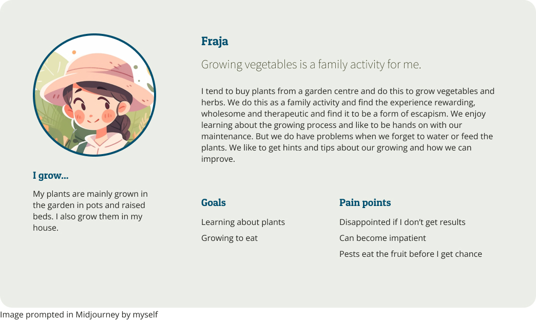 Persona — Fraja, the family hobbyist gardener